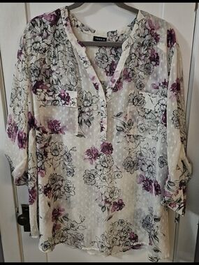 torrid Cream Floral Top with Purple Blossoms